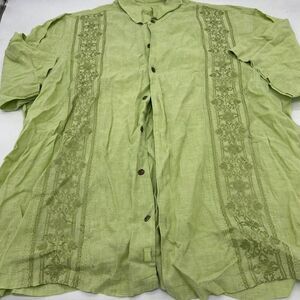 TOMMY BAHAMA 100% linen Hawaiian Camp Shirt Light Green Short Sleeve Size 2XL